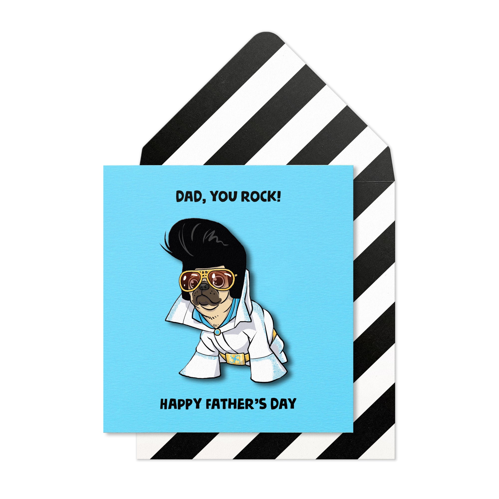 Funny Happy Father's Day Elvis Pug, Handmade Greeting Card
