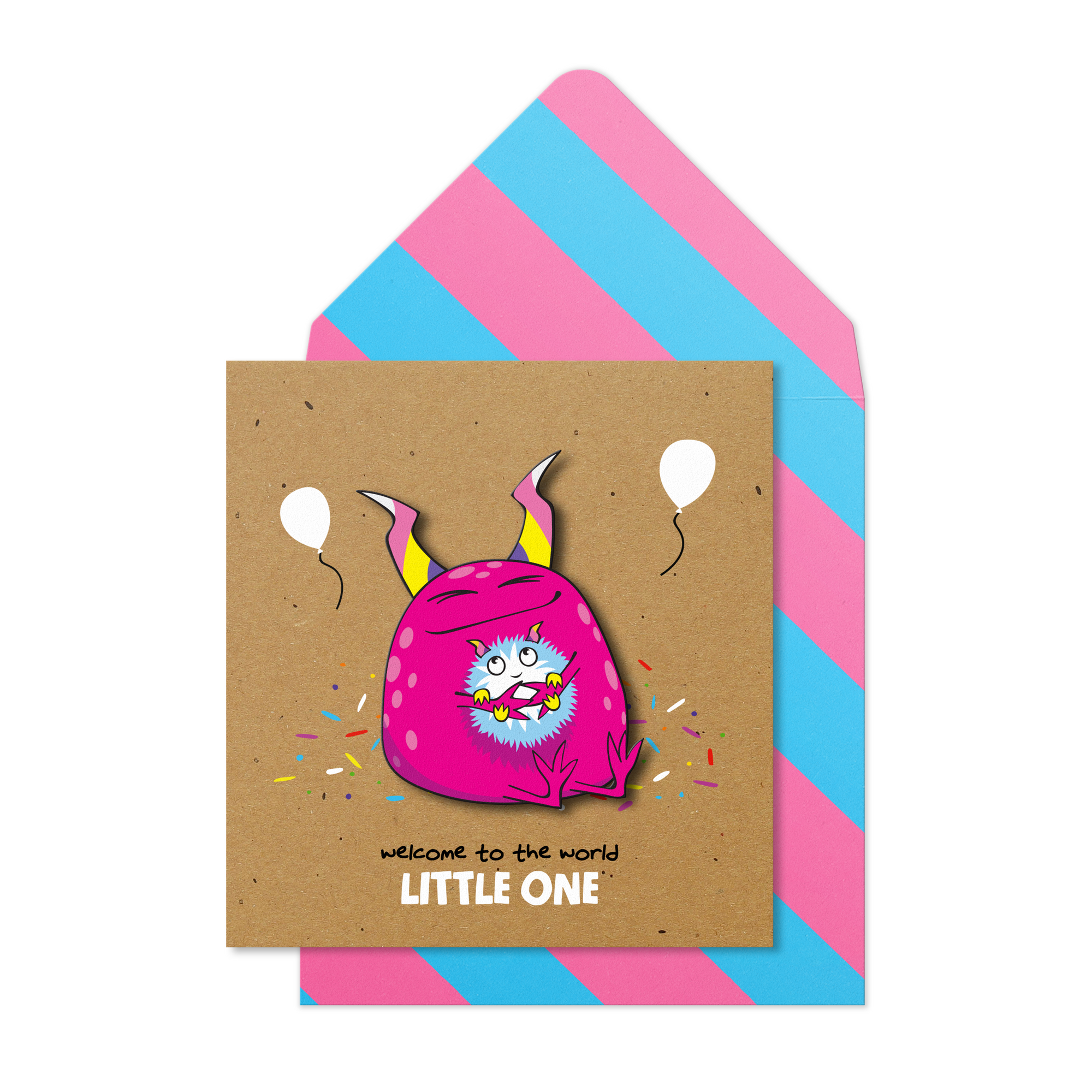 Welcome to The World, Baby Girl Cute Monster, 3D Handmade Greeting Card