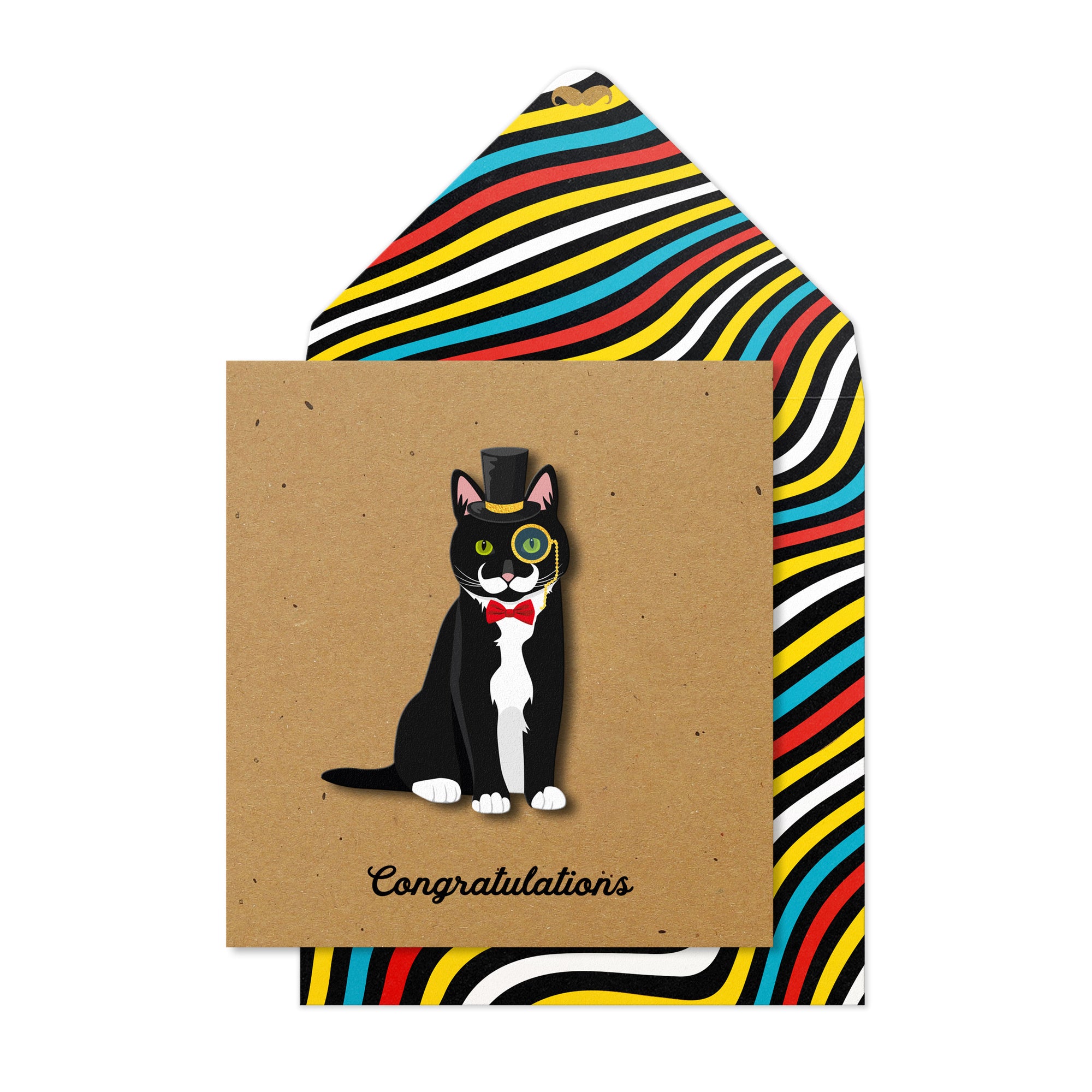 Congratulations Top Hat Cat, 3D Handmade Greeting Card