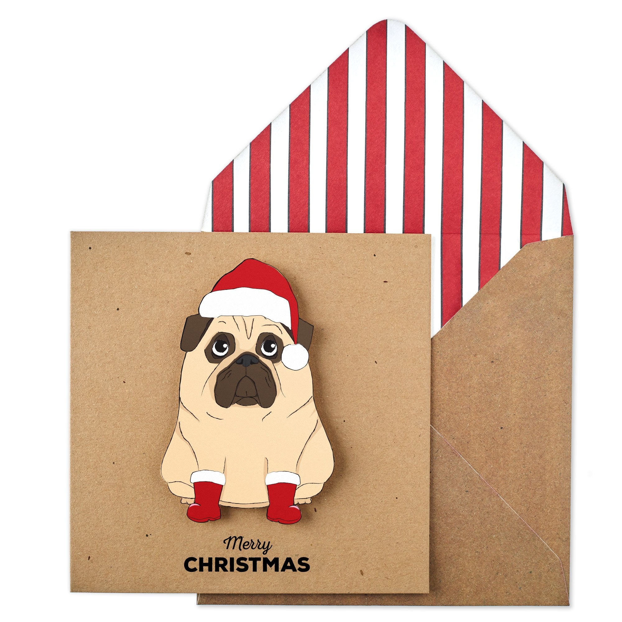 Santa Pug, Handmade Greeting Card
