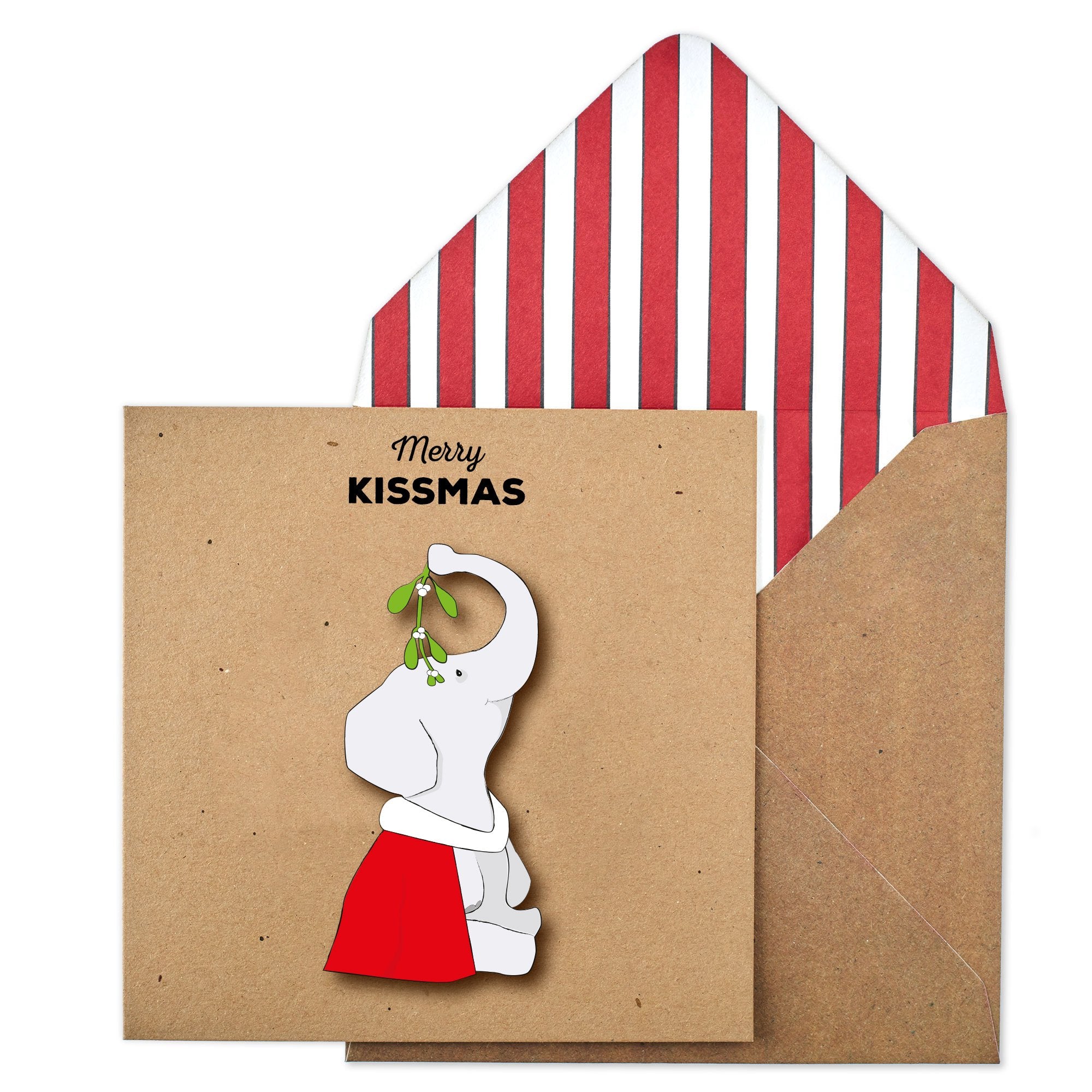 Merry Kissmas Christmas Elephant, Handmade Greeting Card