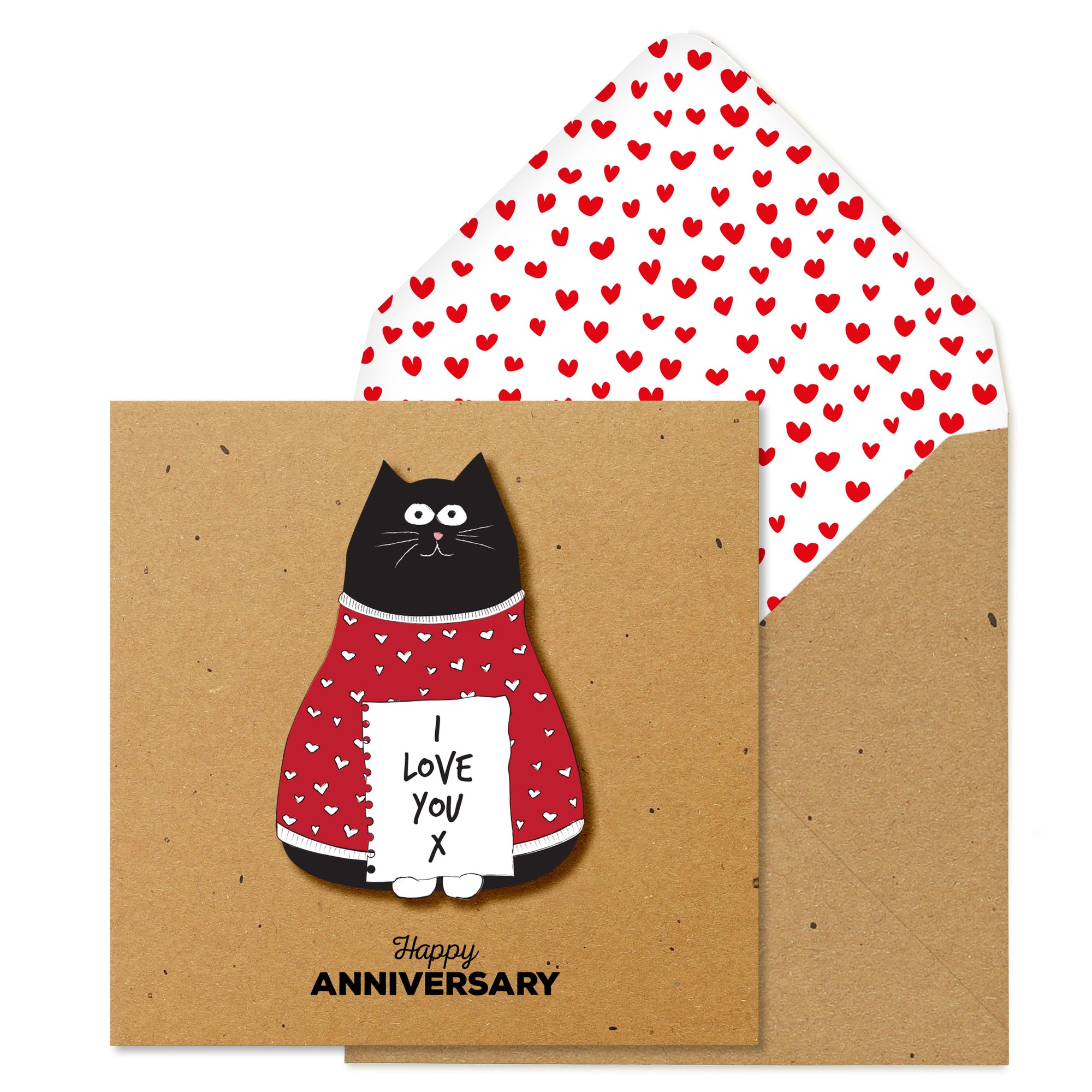 I Love You, Happy Anniversary Black Cat, Handmade Greeting Card