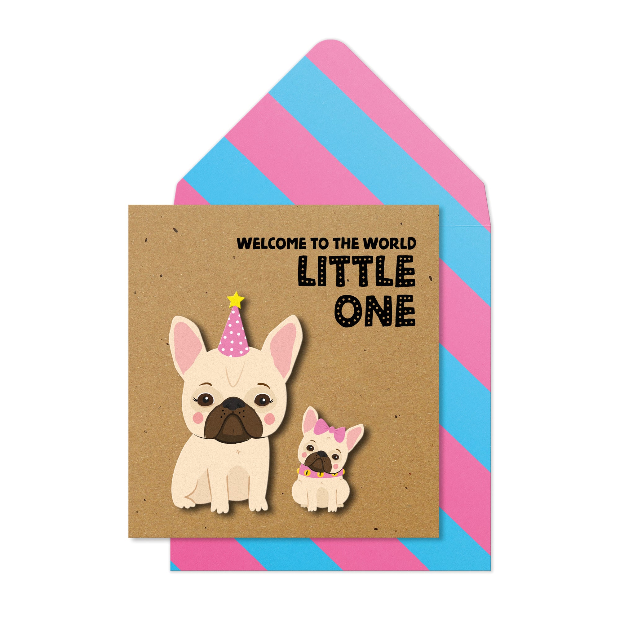 Welcome to the World Baby Girl French Bulldog, Handmade Greeting Card