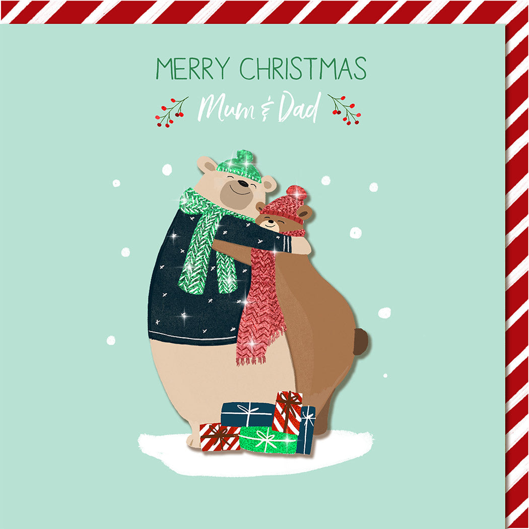 Merry Christmas Mum & Dad Bears, 3D Handmade Greeting Card