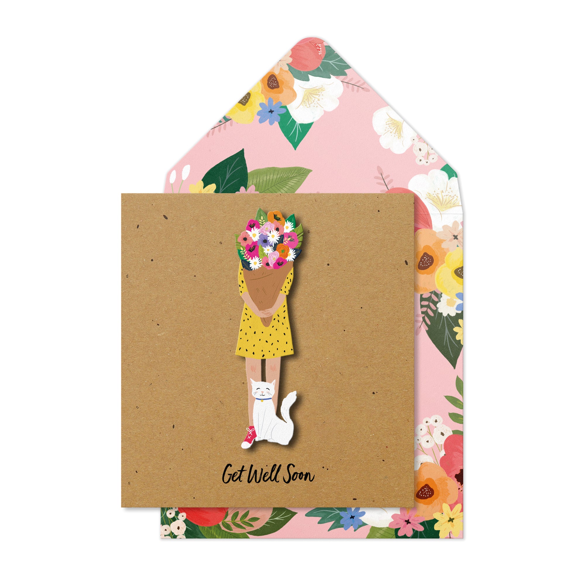 Get Well Soon, Girl and Cat, Handmade Greeting Card