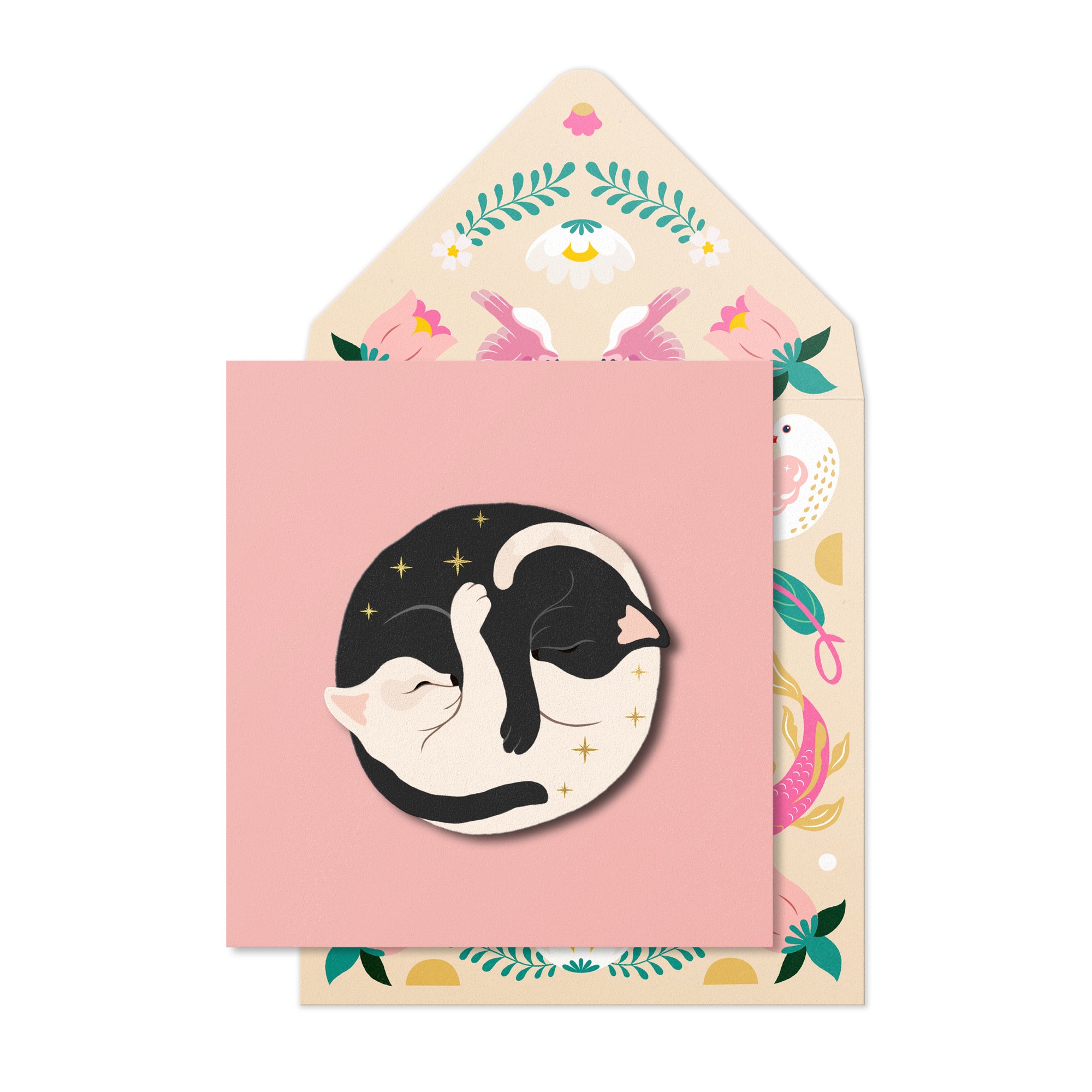 Yin-Yang Cats, Blank Handmade Greeting Card
