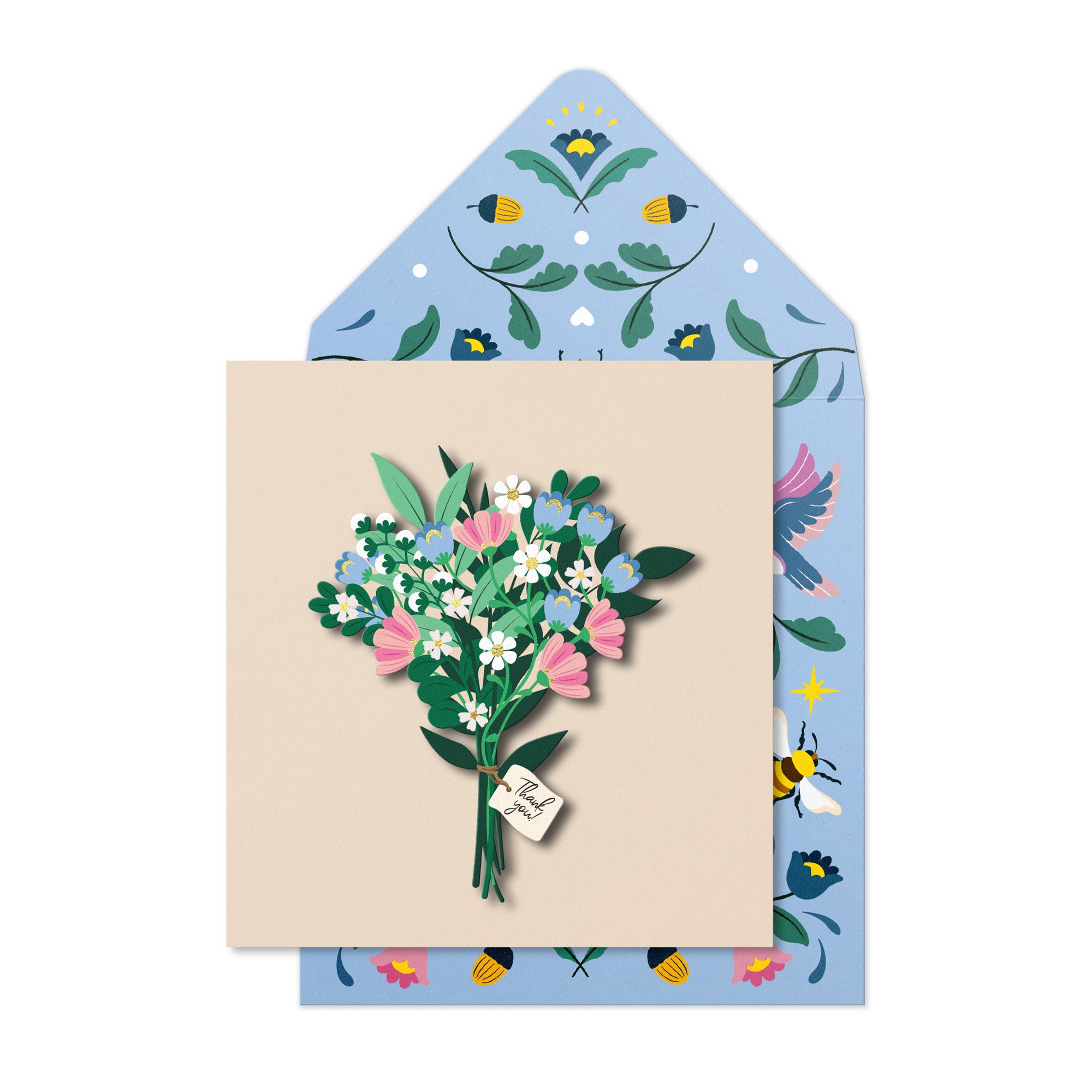 Thank You, Bouquet of Flower, Handmade Greeting Card