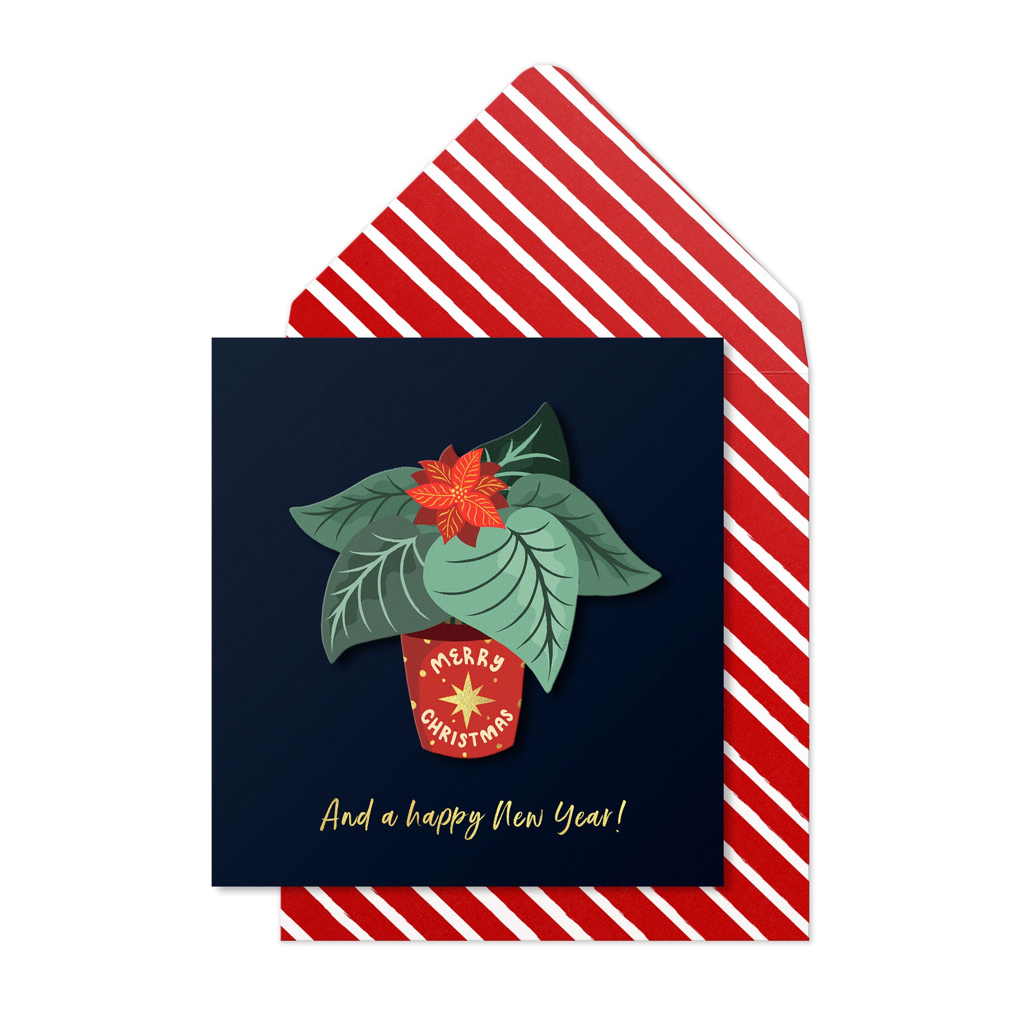 Merry Christmas, Poinsetta Plant Pot, Wild Moon, 3D Handmade Greeting Card