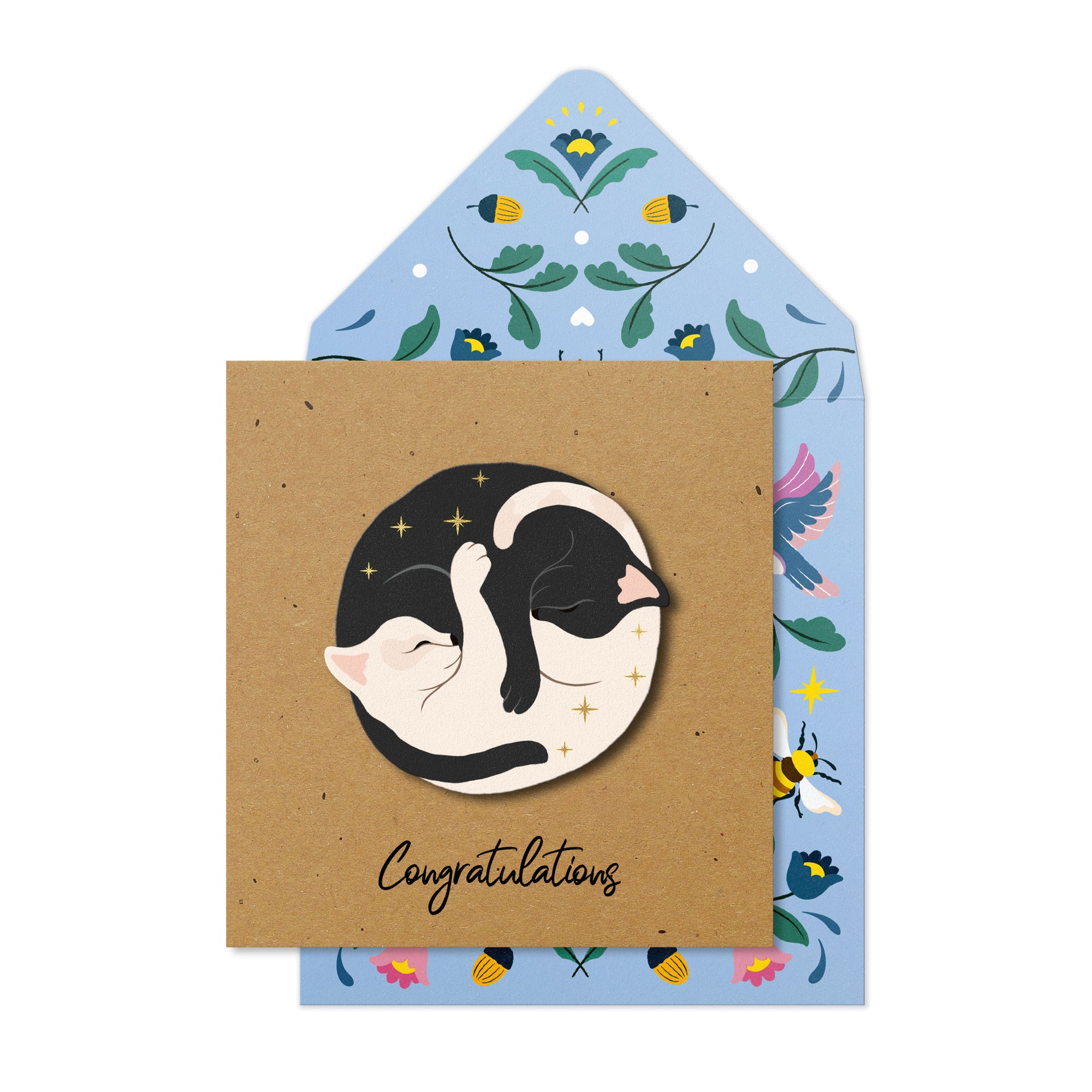 Congratulations, Ying-Yang Cats, Handmade Greeting Card