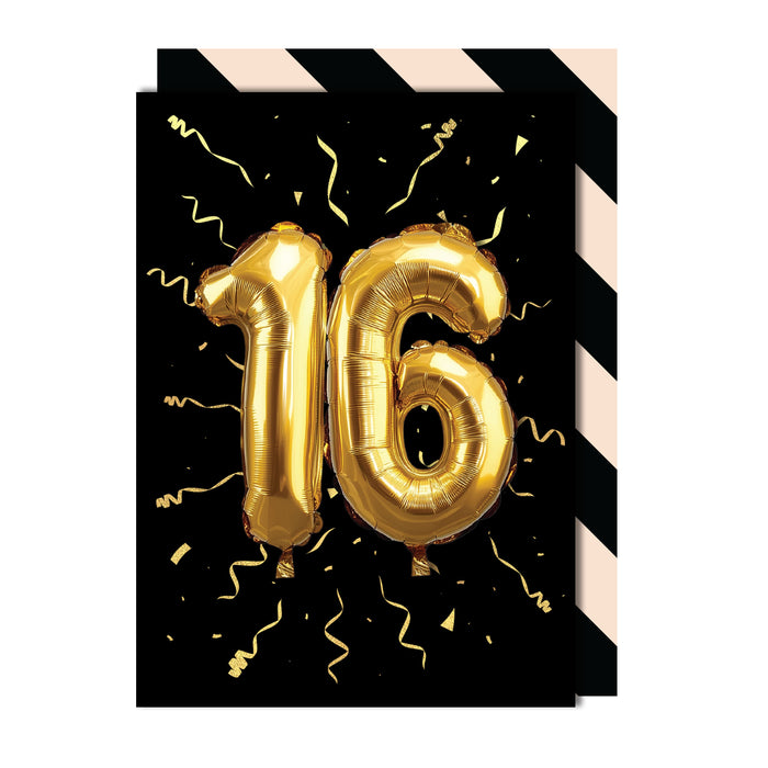 16th Birthday - Gold Balloon Greeting Card