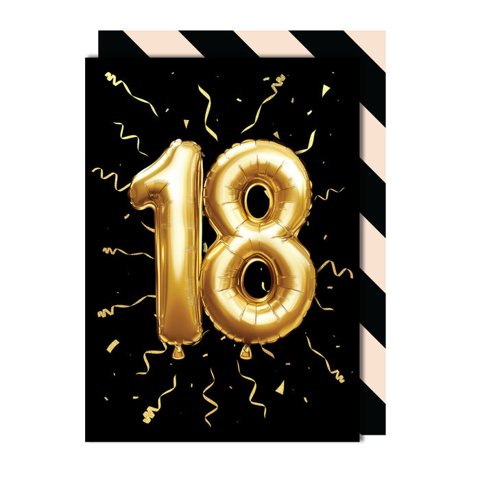 18th Birthday - Gold Balloon Greeting Card