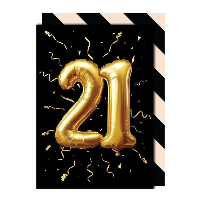 21st Birthday - Gold Balloon Greeting Card