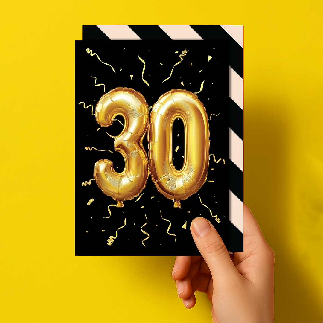 30th Birthday - Gold Balloon Greeting Card
