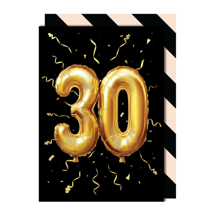 30th Birthday - Gold Balloon Greeting Card