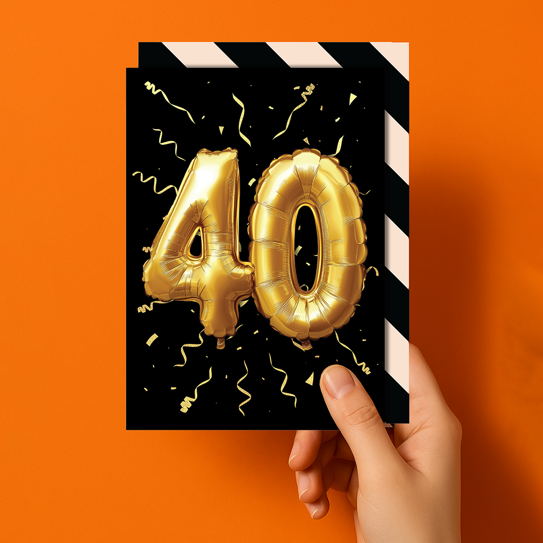 40th Birthday - Gold Balloon Greeting Card