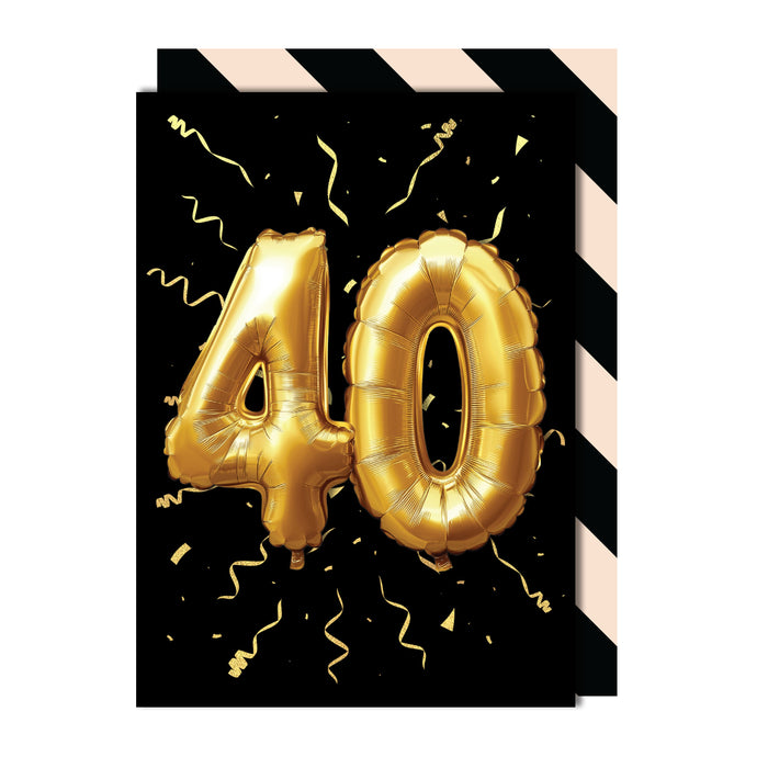 40th Birthday - Gold Balloon Greeting Card