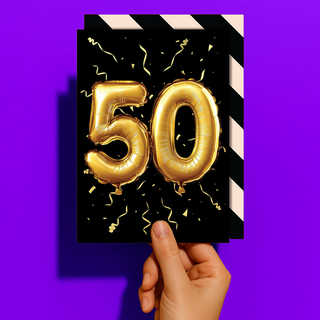 50th Birthday - Gold Balloon Greeting Card