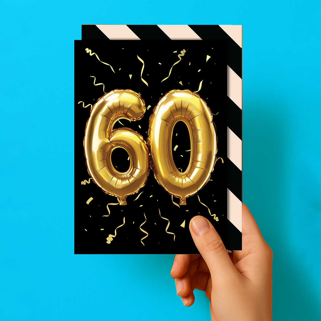 60th Birthday - Gold Balloon Greeting Card