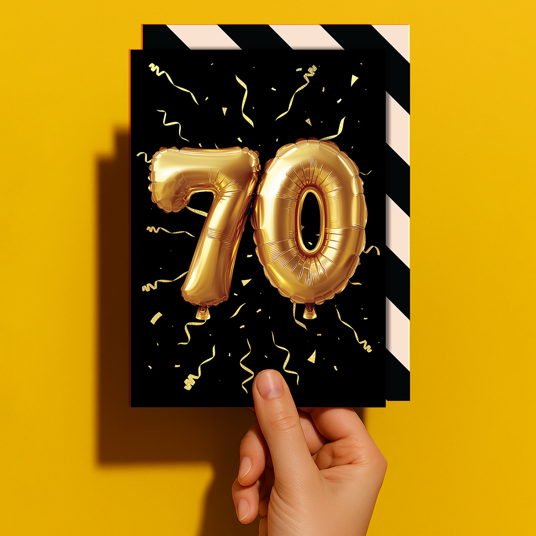 70th Birthday - Gold Balloon Greeting Card