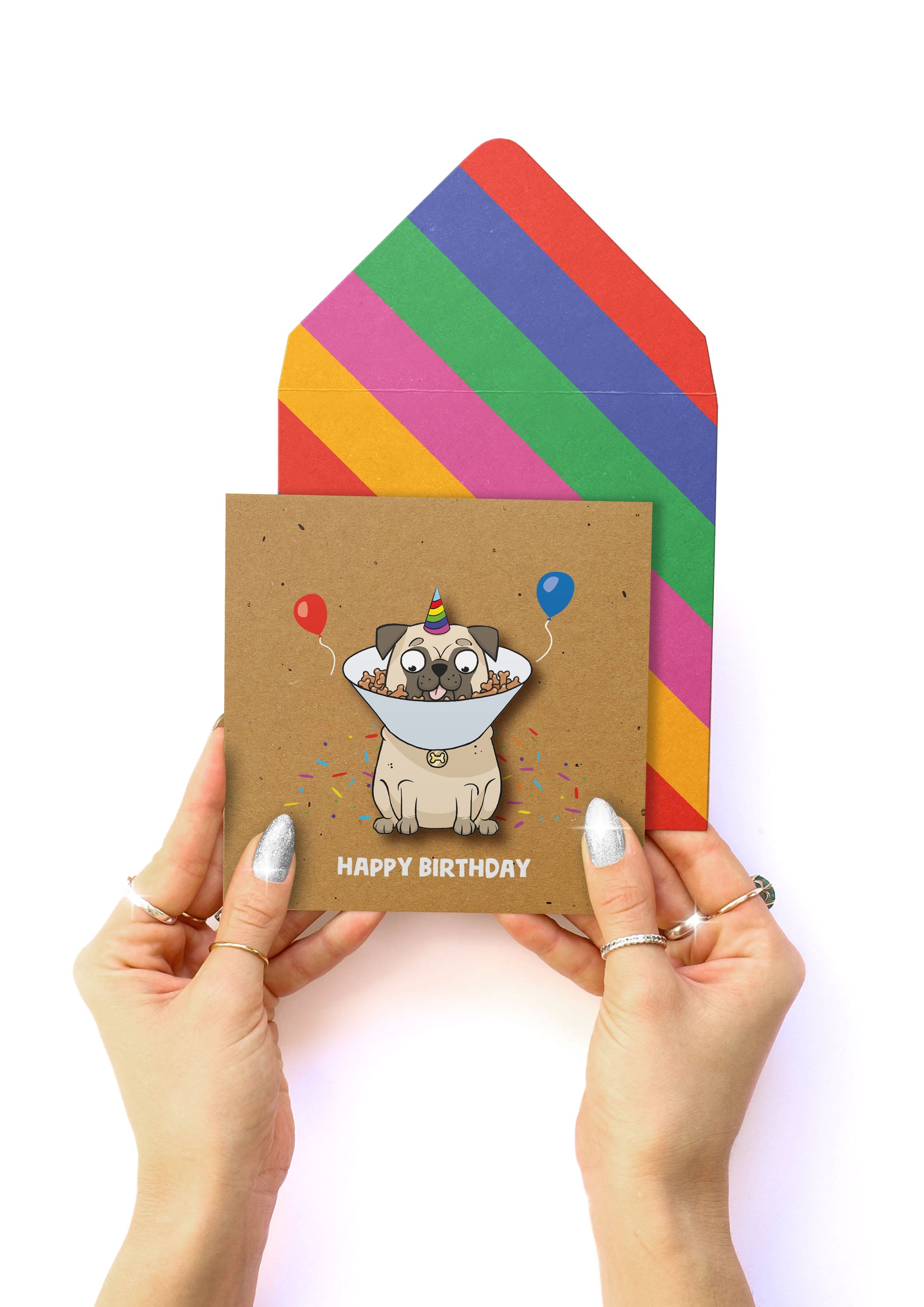 Happy Birthday, Party Pug-greeting-card