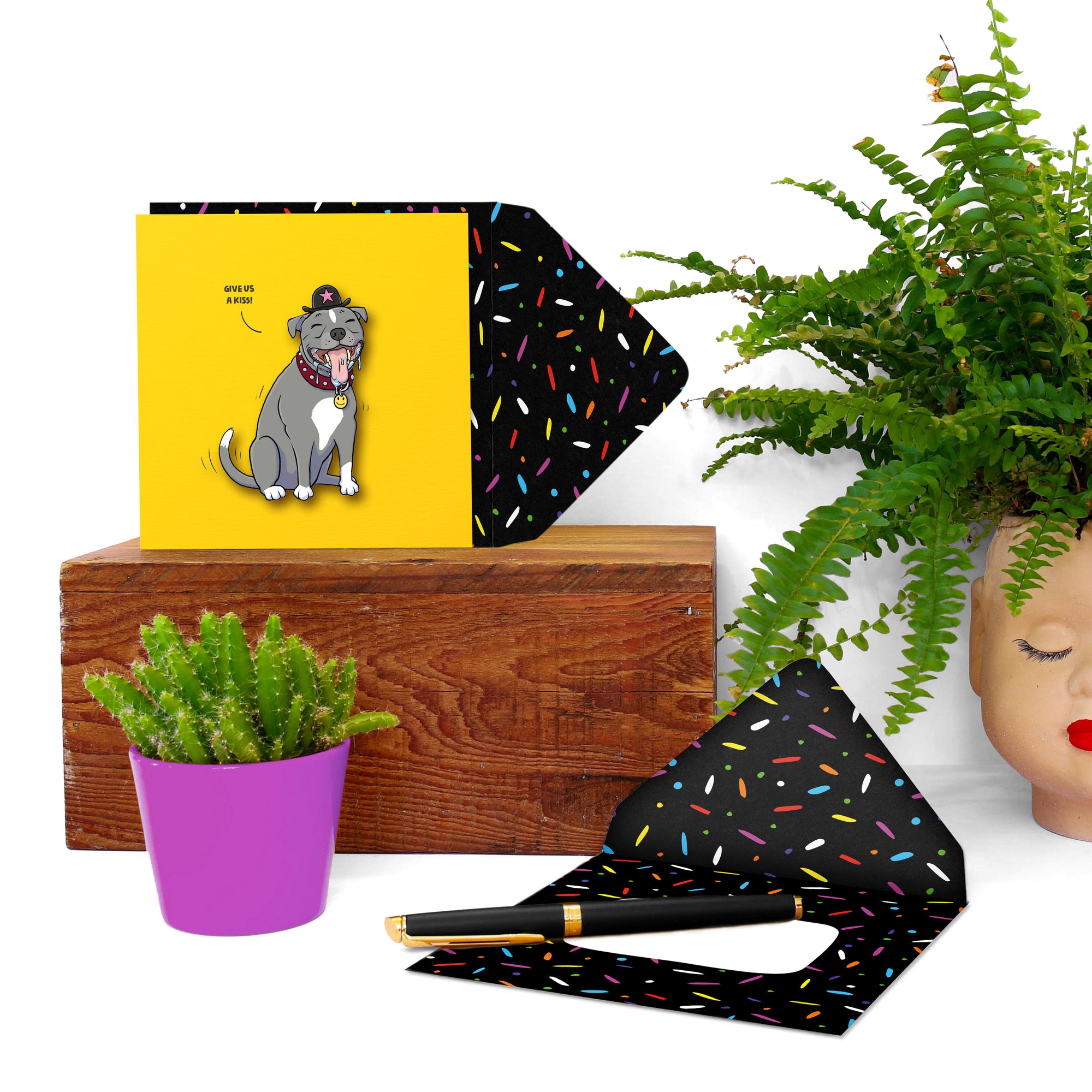 Give us a kiss Staffy, Anniversary, 3D Handmade Greeting Card