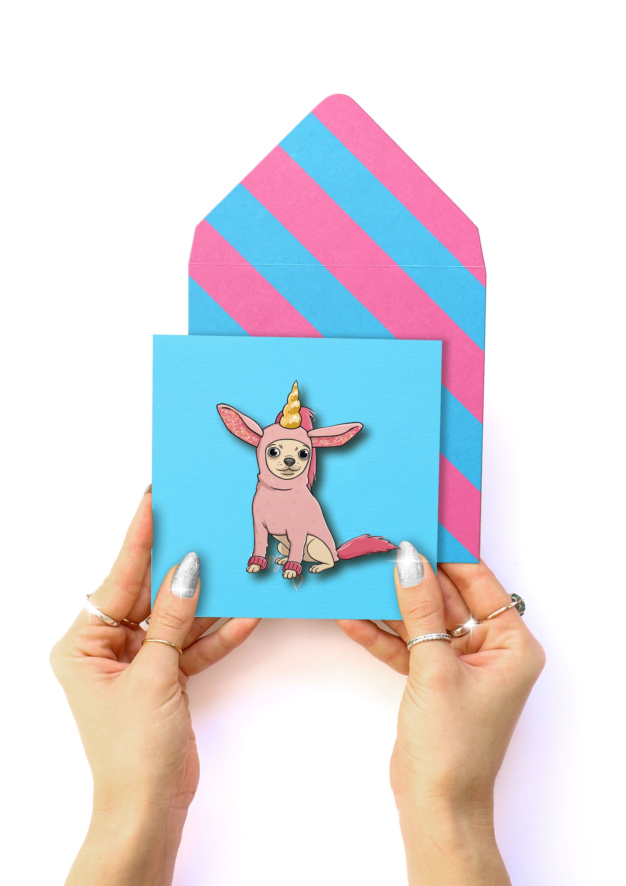 Funny Unicorn Chihuahua, Blank 3D Handmade Greeting Card
