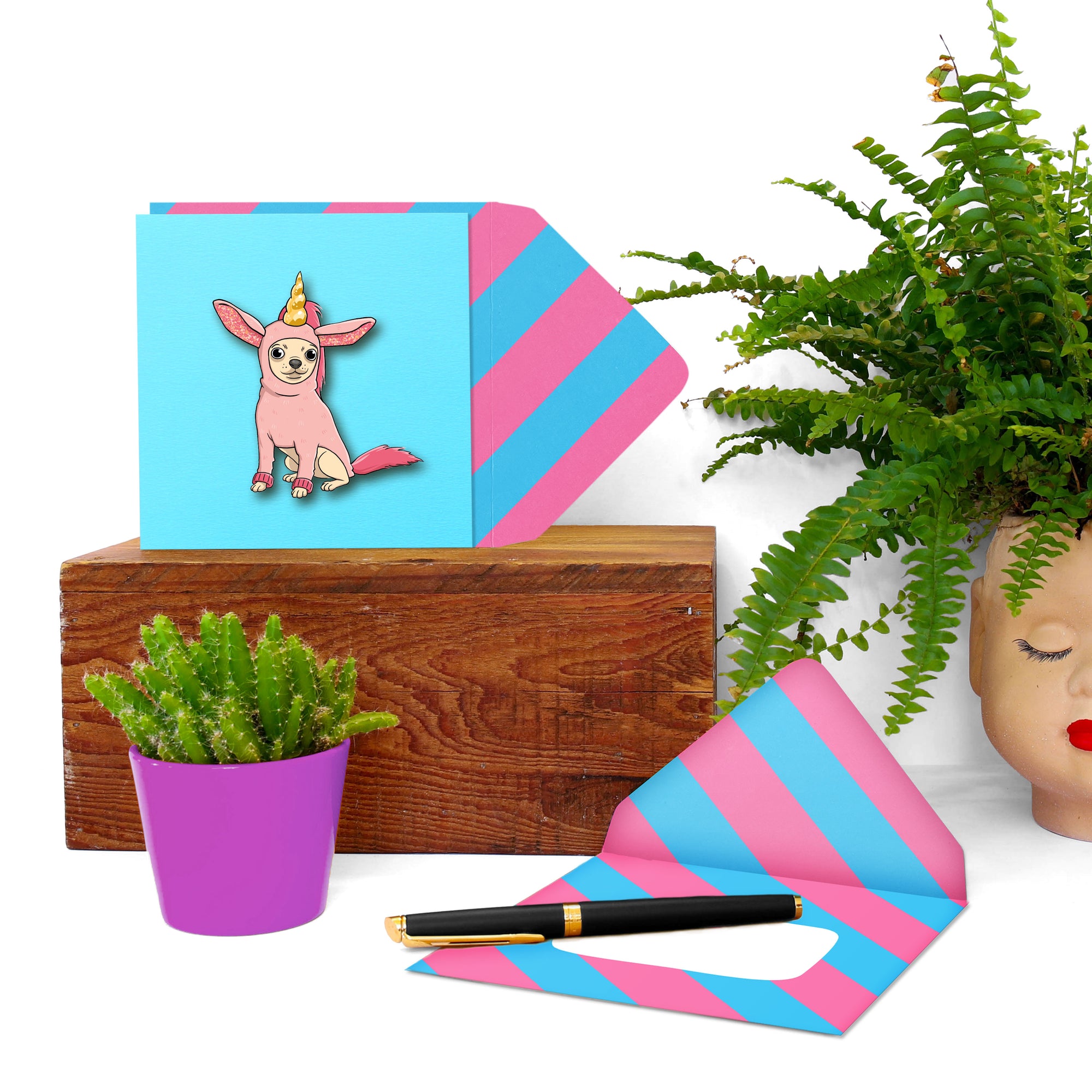Funny Unicorn Chihuahua, Blank 3D Handmade Greeting Card