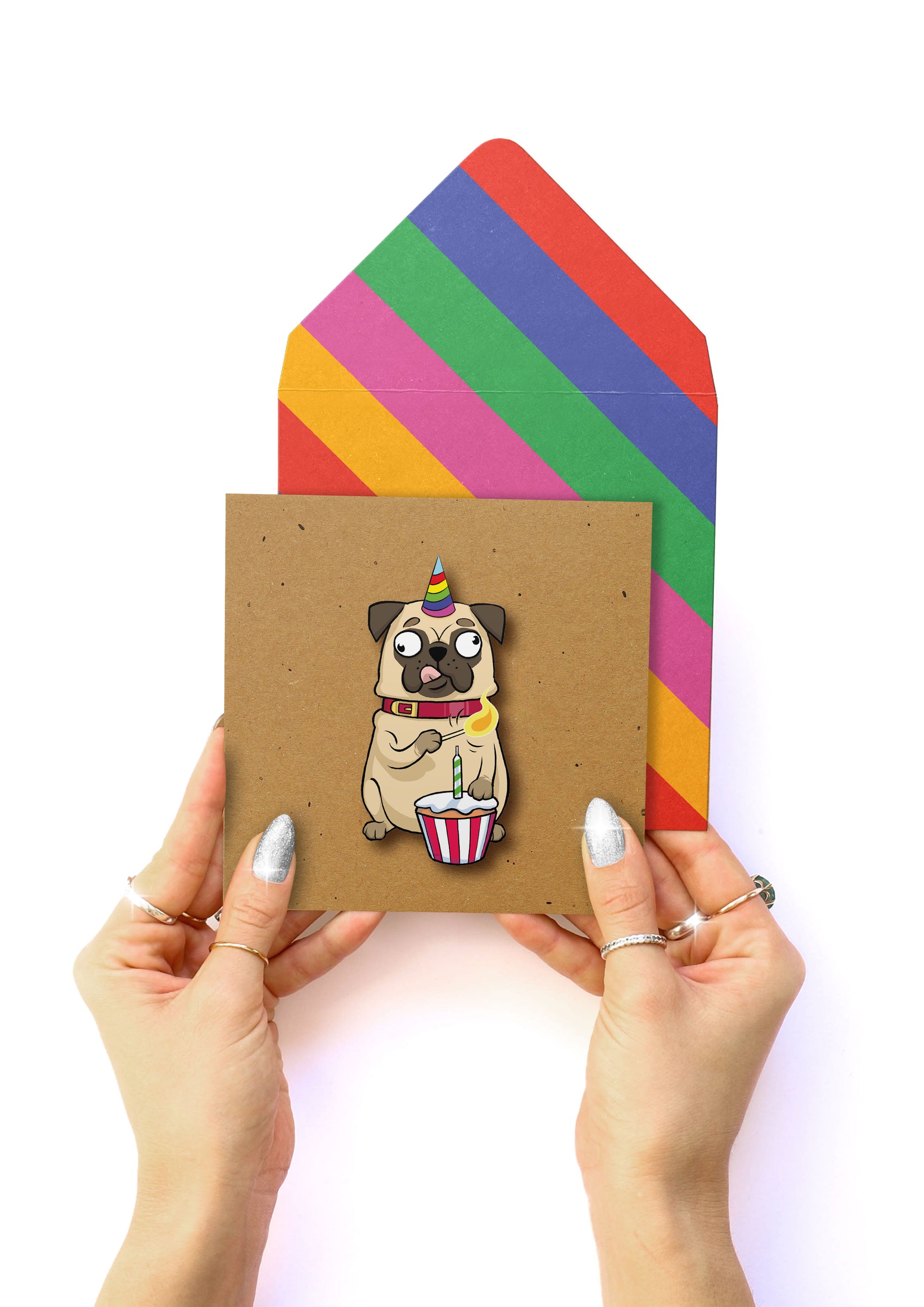 Party Pug Cupcake, 3D Handmade Greeting Card