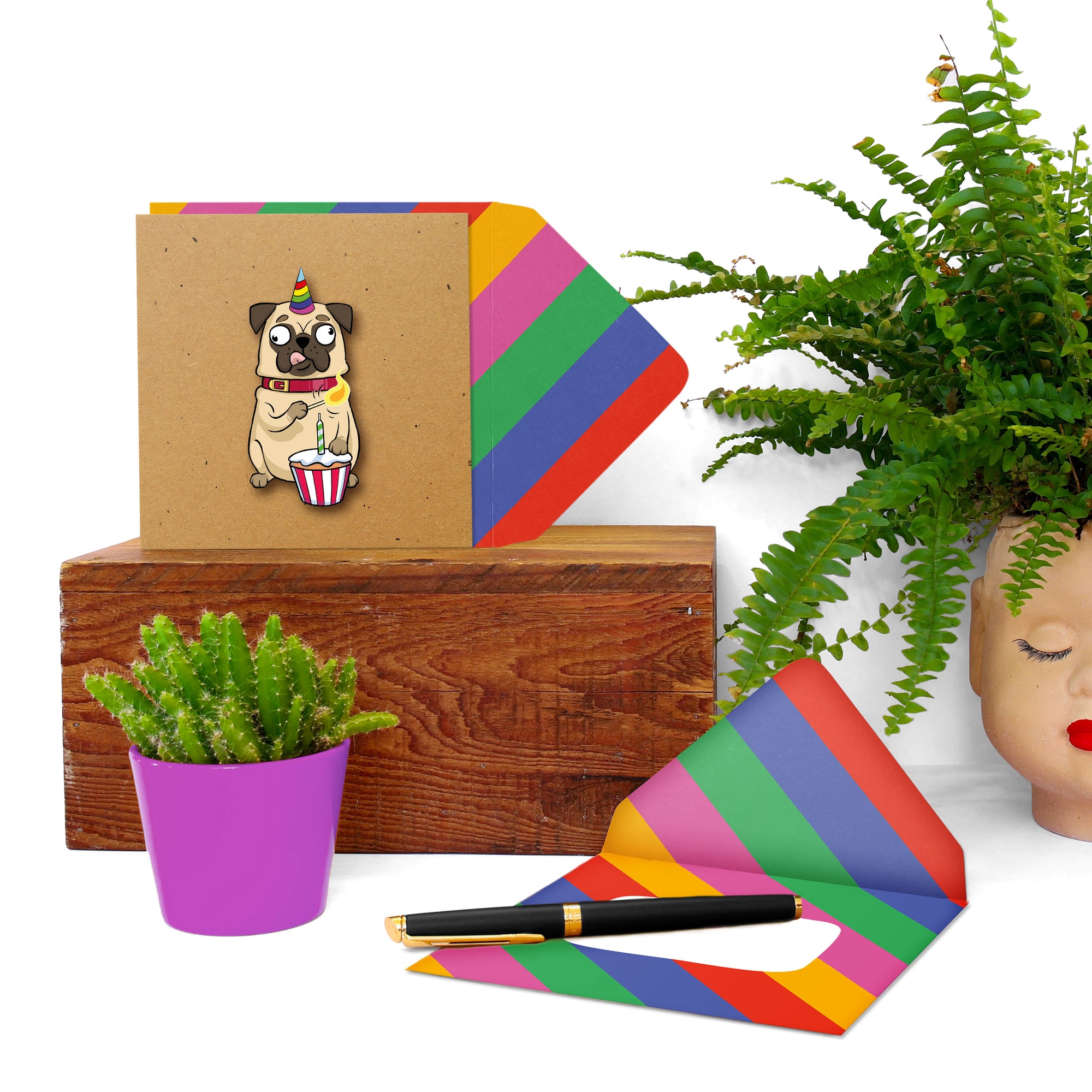 Party Pug Cupcake, 3D Handmade Greeting Card