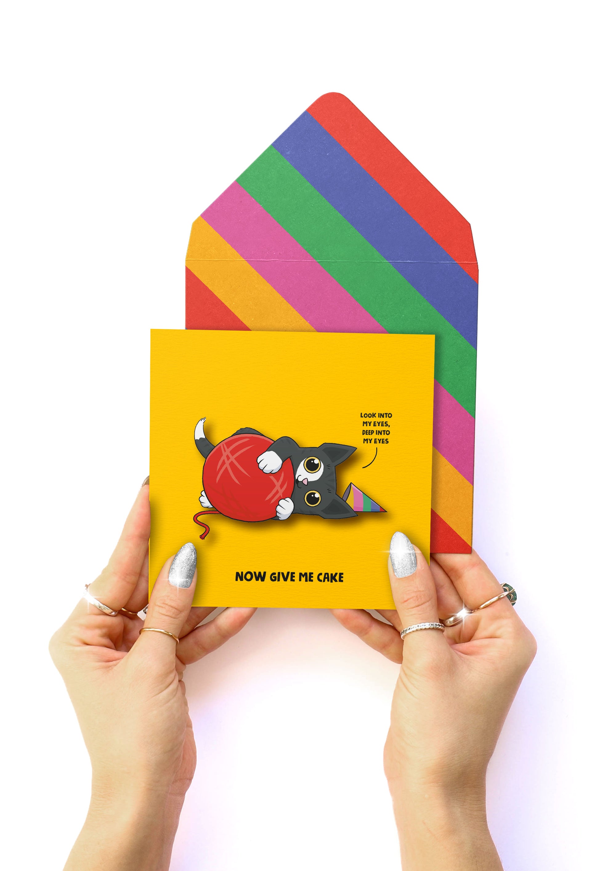 Give Me Cake, Funny Cat, 3D Handmade Greeting Card