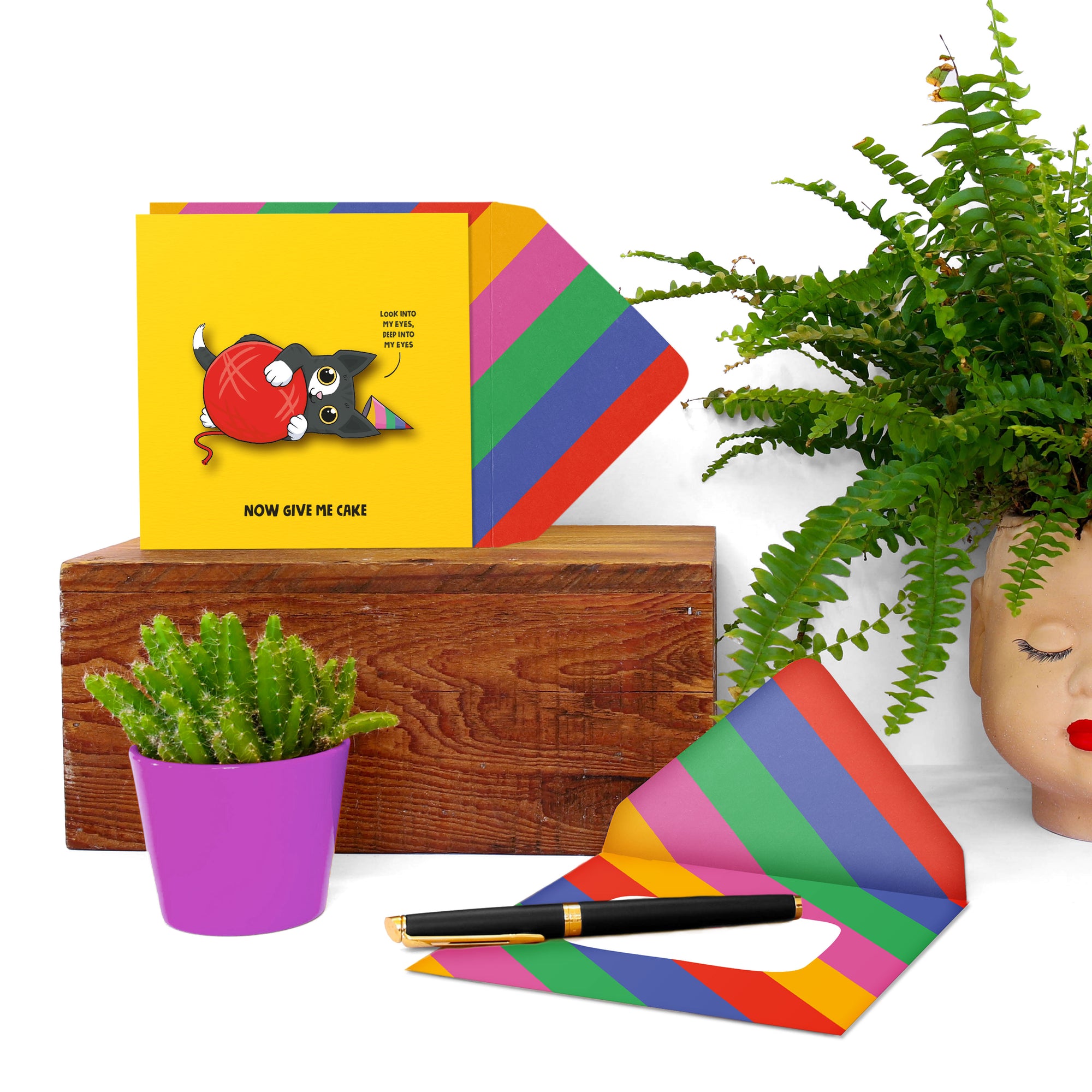 Give Me Cake, Funny Cat, 3D Handmade Greeting Card