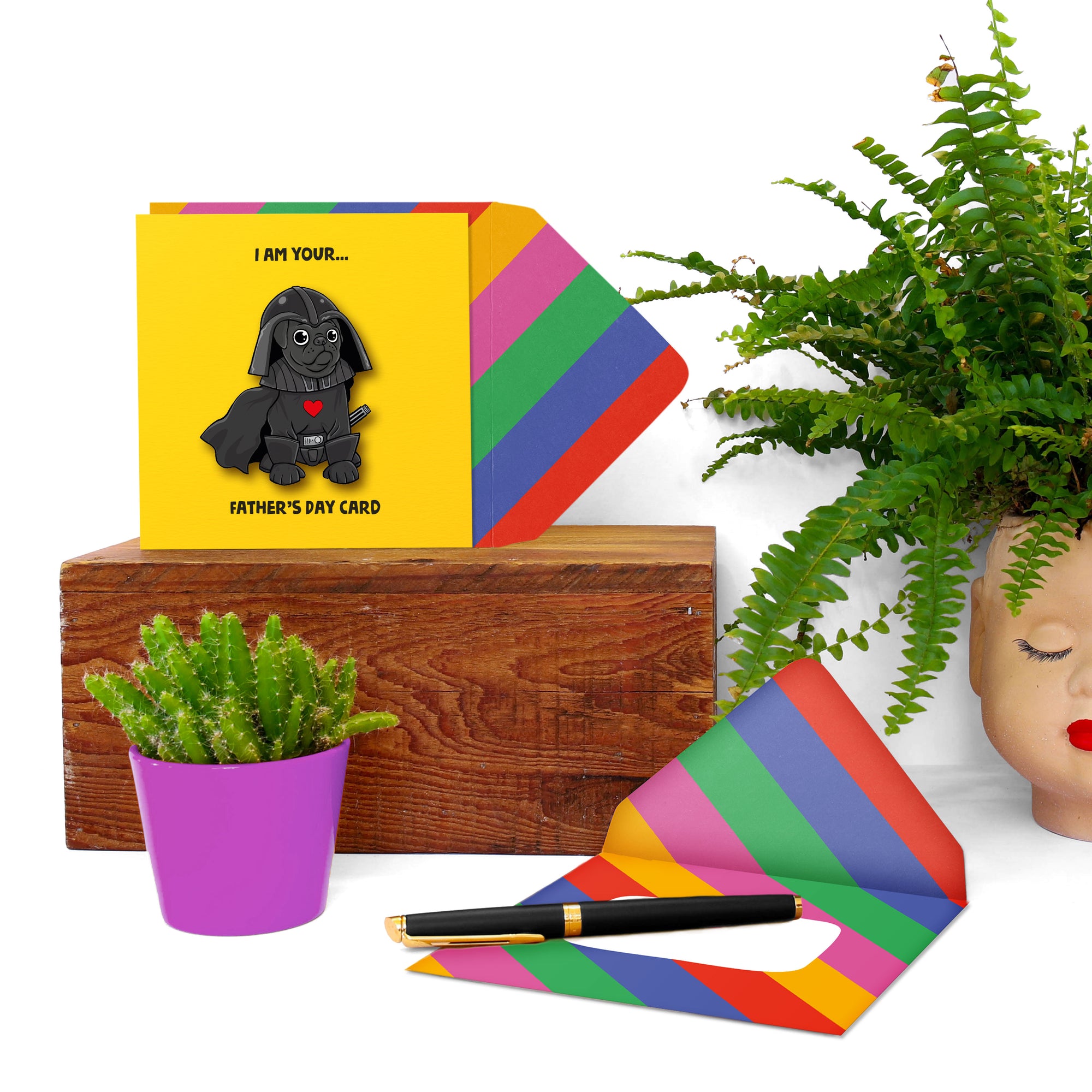 Funny Darth Vadar Pug, Father's Day, Handmade Greeting Card