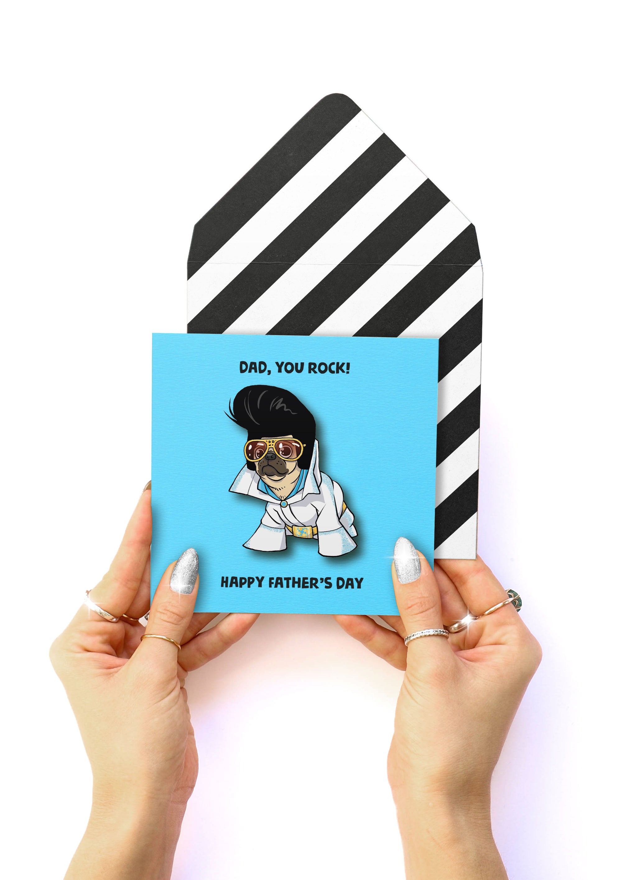 Funny Happy Father's Day Elvis Pug, Handmade Greeting Card