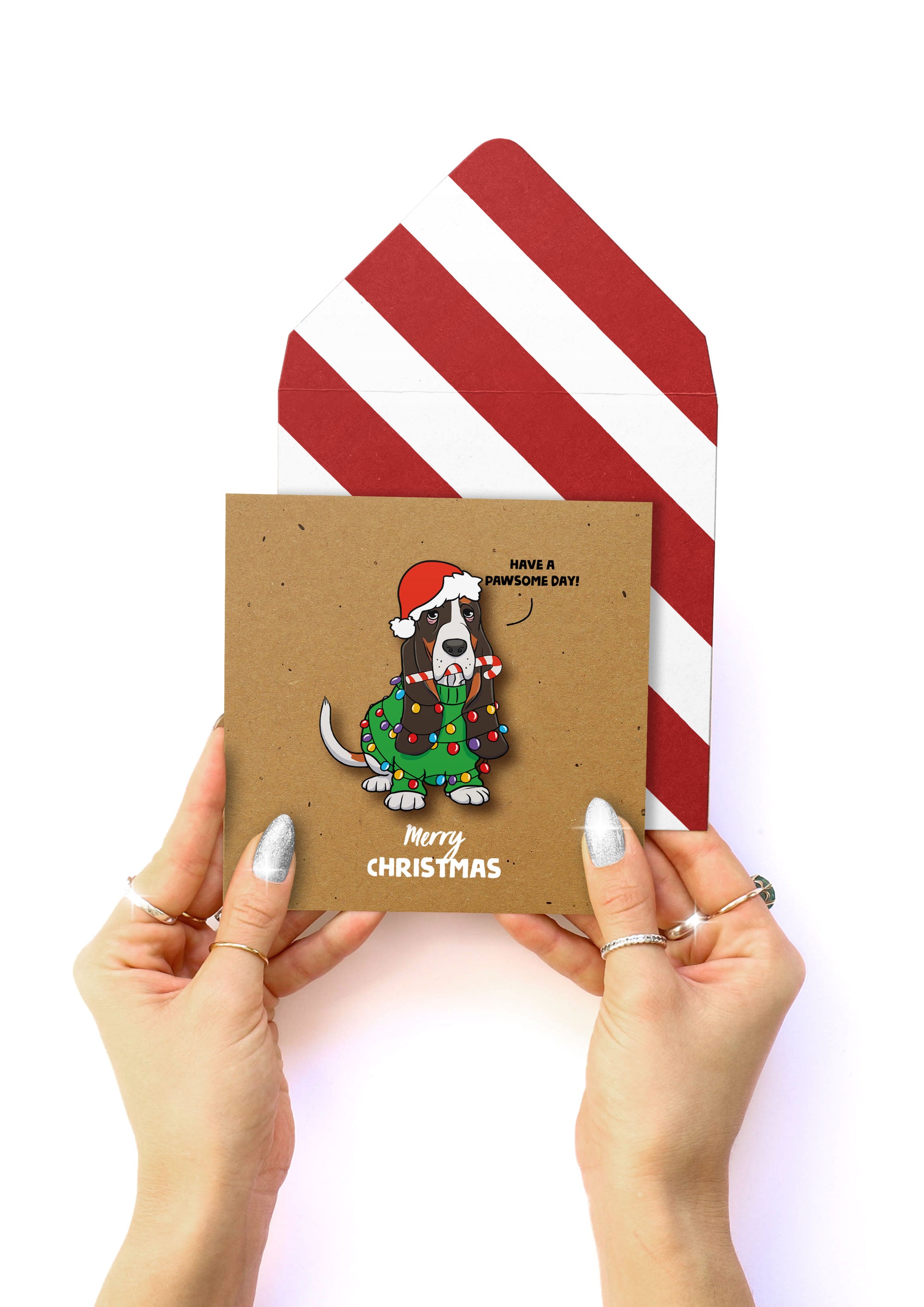 Have a Pawsome Christmas Basset Hound, Handmade Greeting Card