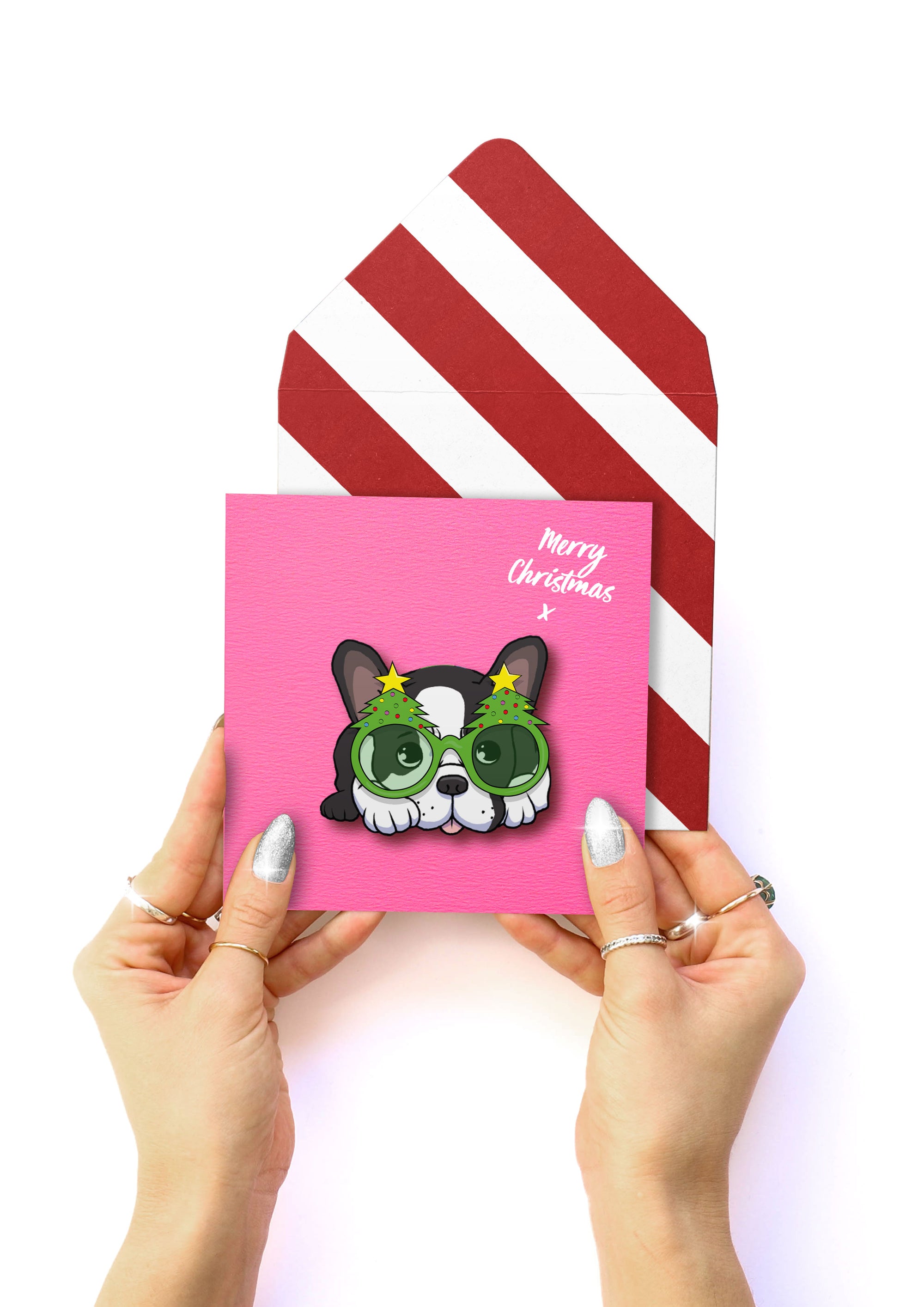 Merry Christmas Cute French Bulldog, Handmade Greeting Card