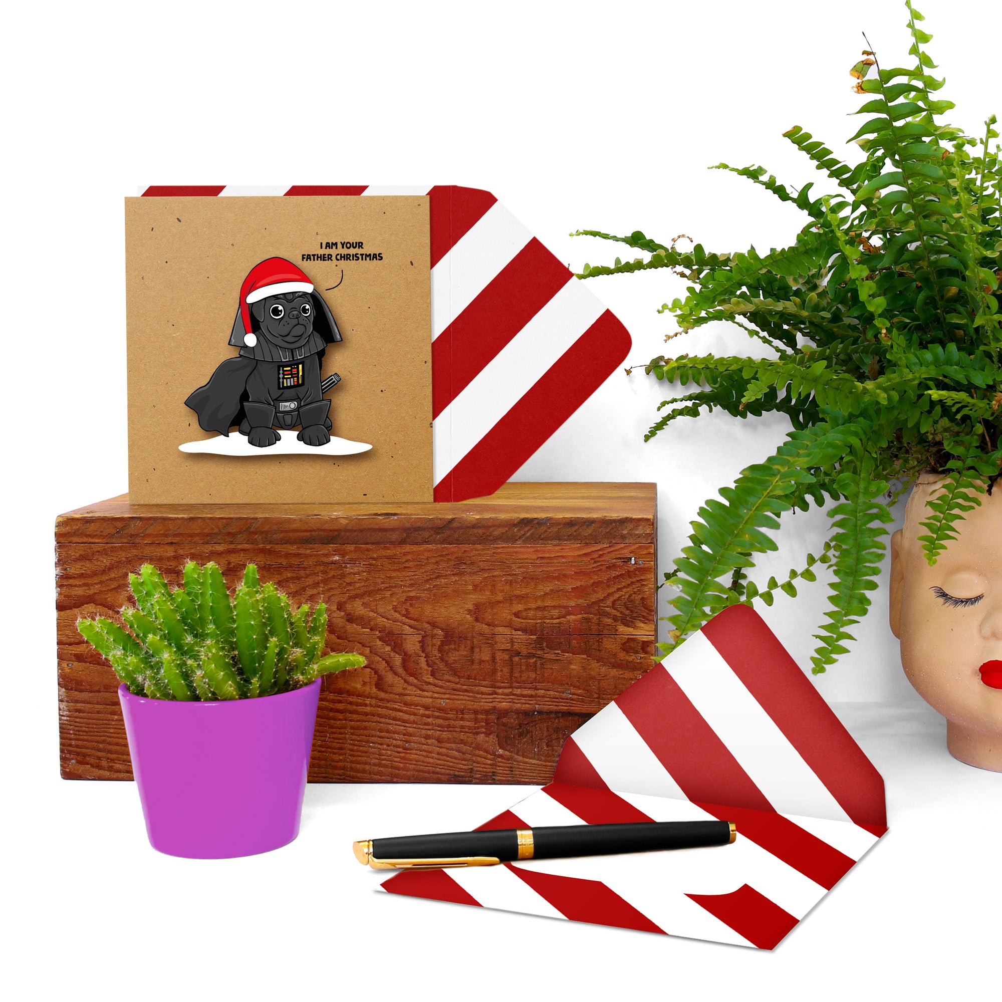 Funny, I am your Father Christmas Pug, Handmade Greeting Card