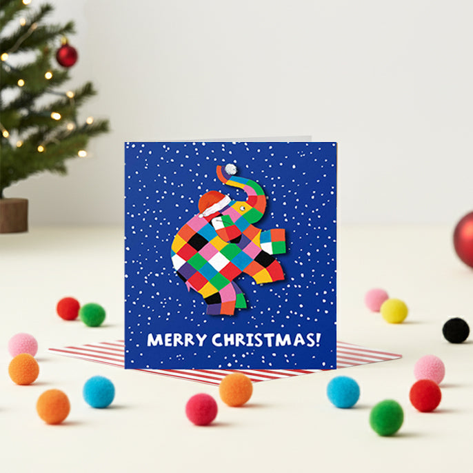 Elmer the Elephant, Snowball Fight Christmas, Handmade Greeting Card