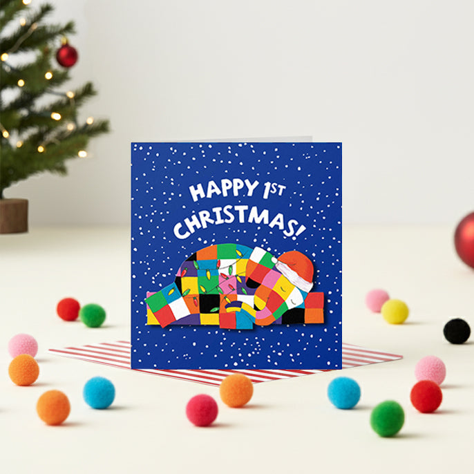 Elmer the Elephant Happy 1st Christmas, Handmade Greeting Card