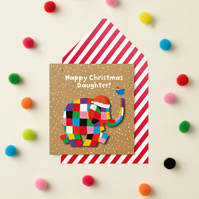 Elmer the Elephant Happy Christmas Daughter, Handmade Greeting Card