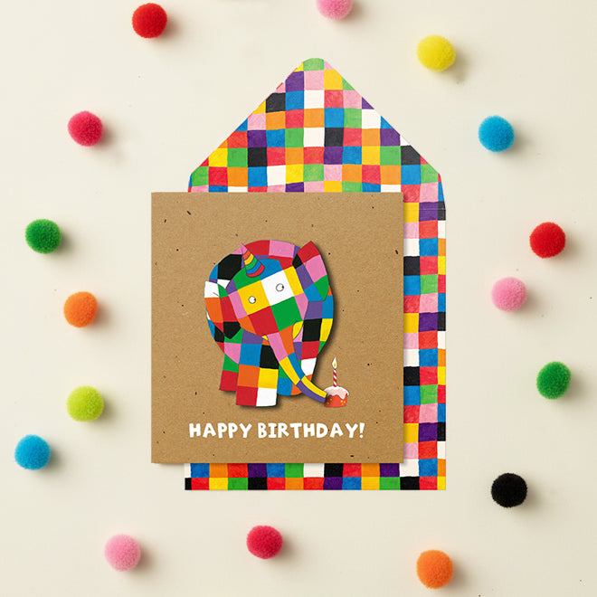 Happy Birthday Elmer Cupcake, Handmade Greeting Card