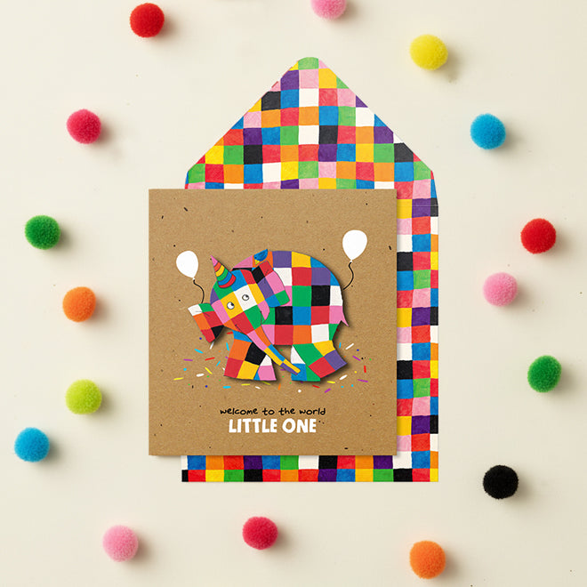 Welcome To The World Little One Elmer the Elephant, Handmade Greeting Card