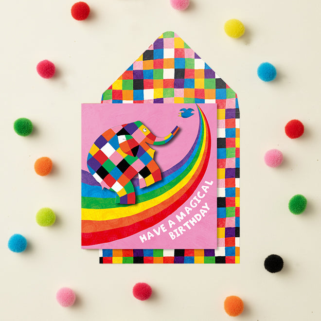Have A Magical Birthday Rainbow Elmer the Eelephant, Handmade Greeting Card