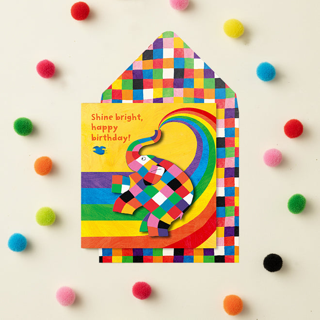 Shine Bright Elmer the Elephant , Handmade Greeting Card