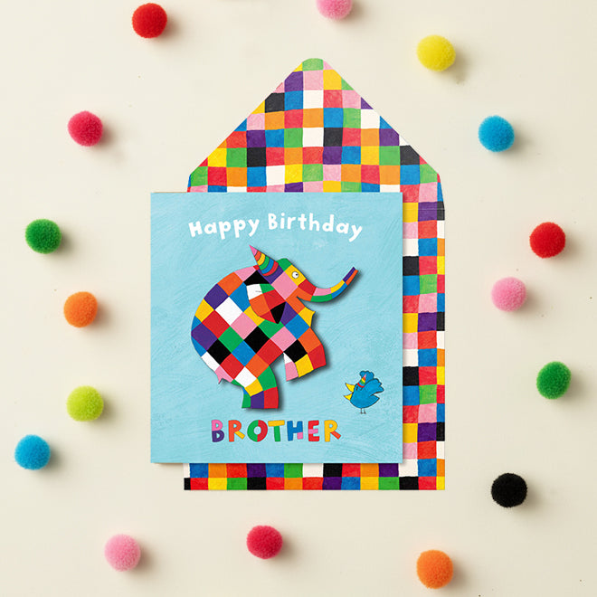 Happy Birthday Brother, Elmer the Elephant Handmade Greeting Card
