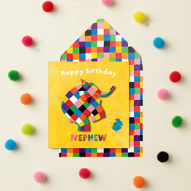 Happy Birthday Nephew, Elmer the Elephant Handmade Greeting Card