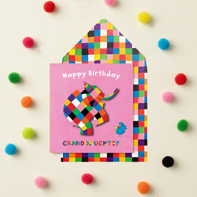 Happy Birthday Granddaughter, Elmer the Elephant Handmade Greeting Card
