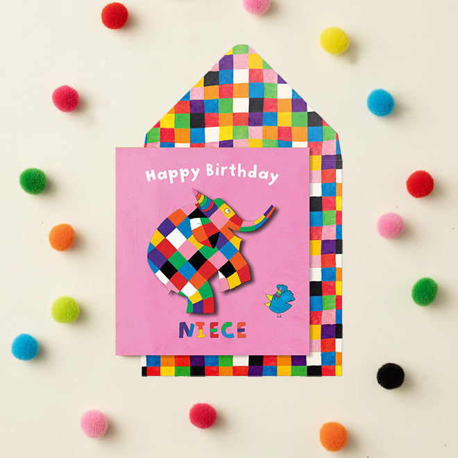 Happy Birthday Niece, Elmer the Elephant Handmade Greeting Card
