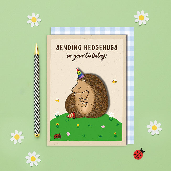 Handmade 3D Cute Hedgehogs Birthday Card