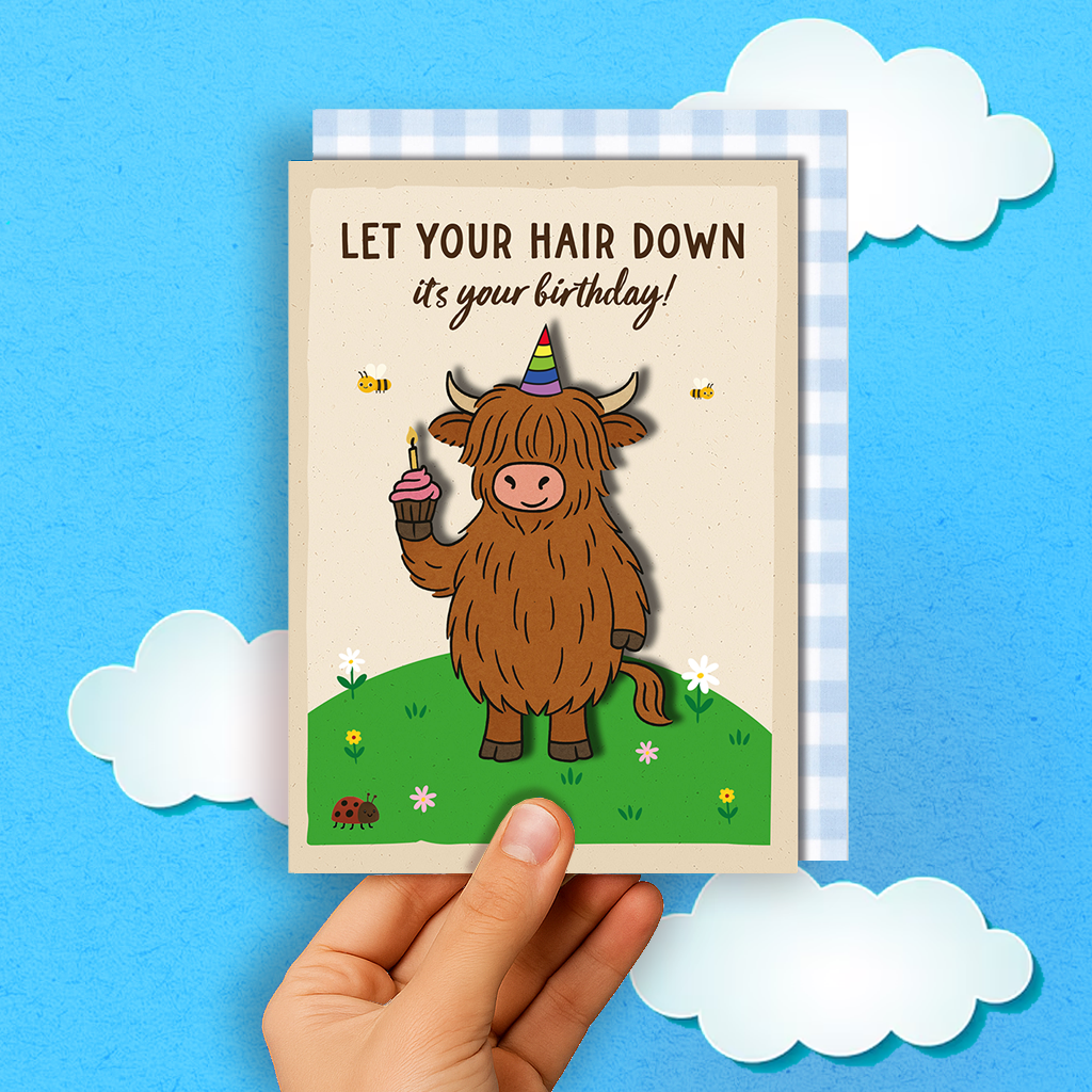Handmade Hair Down Cow Birthday Card