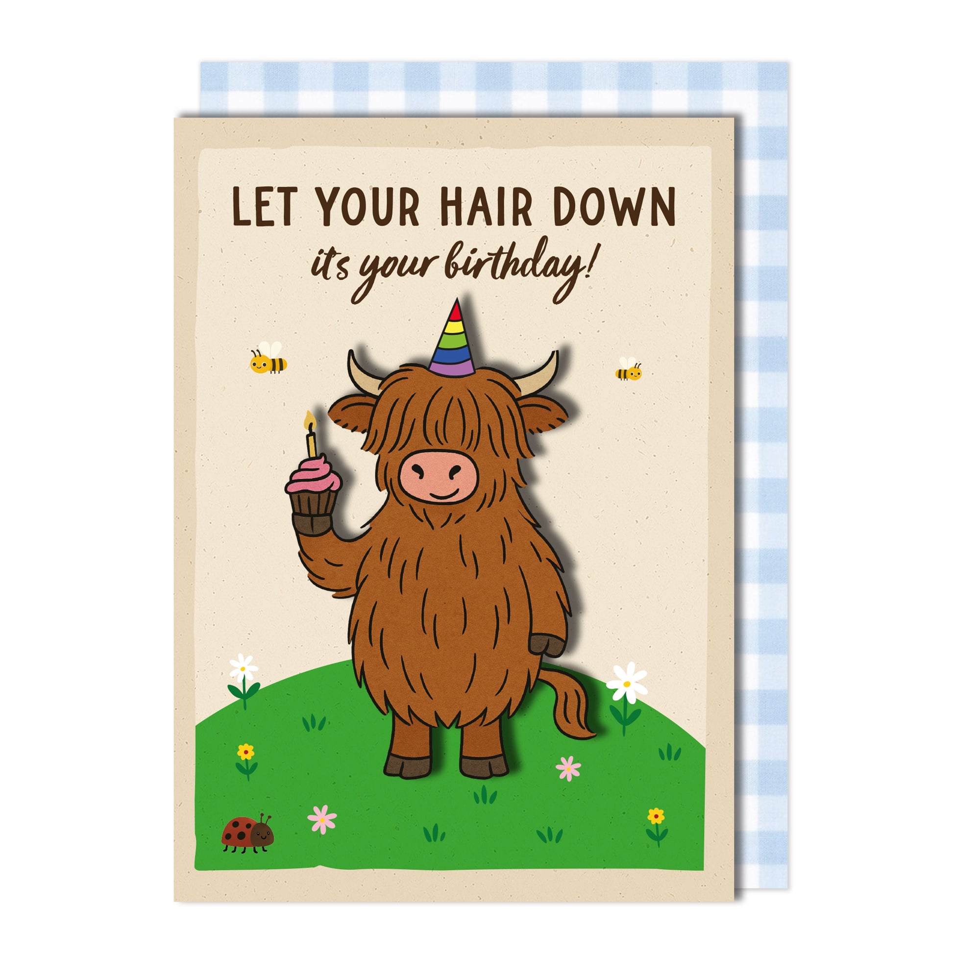 Handmade Hair Down Cow Birthday Card
